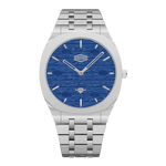 dark blue dial steel watch