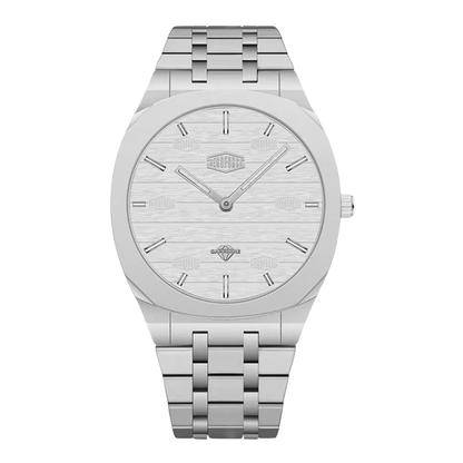 front silver wood dial watch