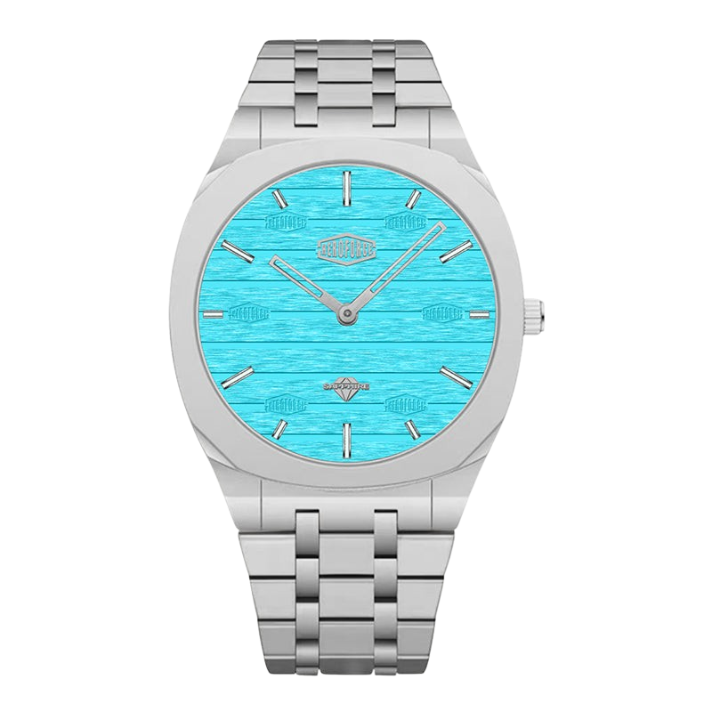 front turquoise wood dial watch