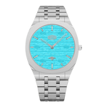 light blue dial steel watch