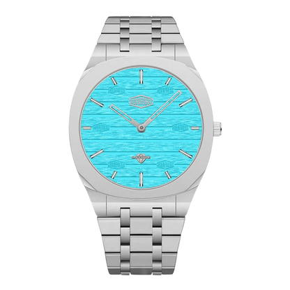 front turquoise wood dial watch