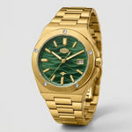 frontal luxury timepiece - Gold tone stainless steel wristwatch with a green wave patterned dial