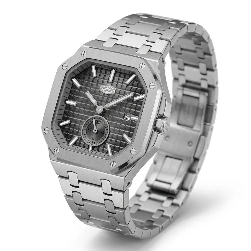 HEROFORCE 5025A HEROFORCE Luxury Quartz Men's Watch - silver gray dial, angled view