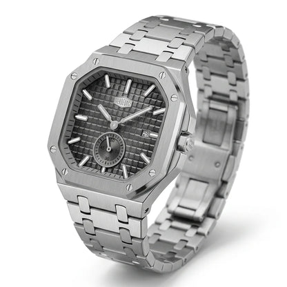 HEROFORCE 5025A HEROFORCE Luxury Quartz Men's Watch - silver gray dial, angled view