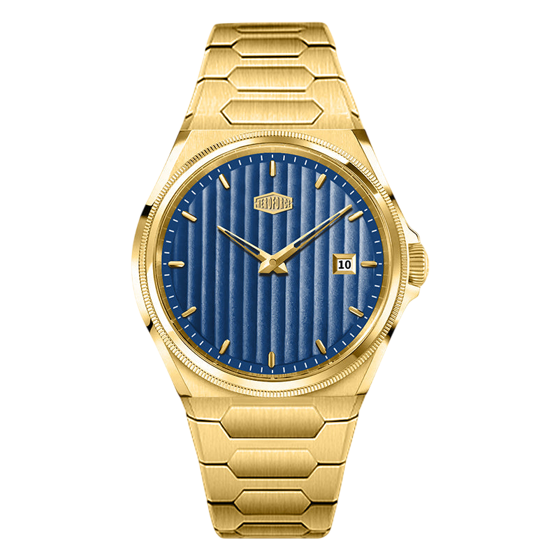 gold case blue dial