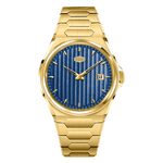 gold case blue dial
