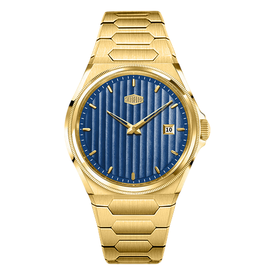 gold case blue dial
