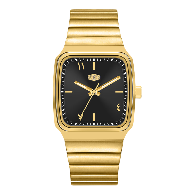 gold case black dial