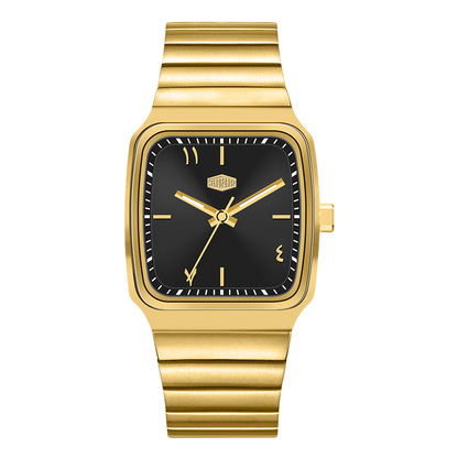 gold case black dial