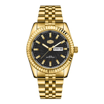 gold case black dial