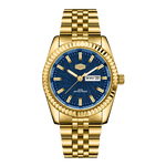 gold case blue dial