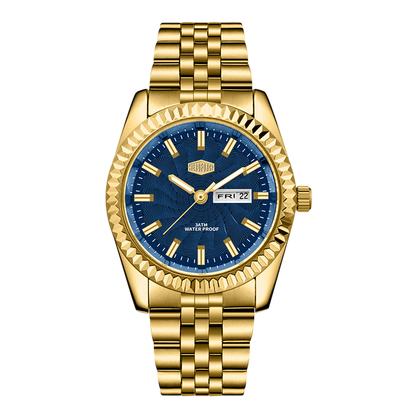 gold case blue dial