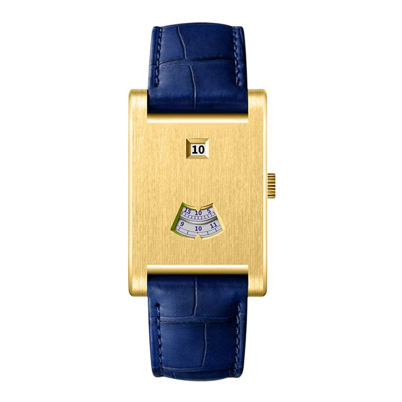 gold case blue strap