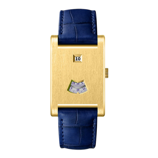 gold case blue strap