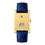 gold case blue strap