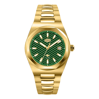 gold case green dial