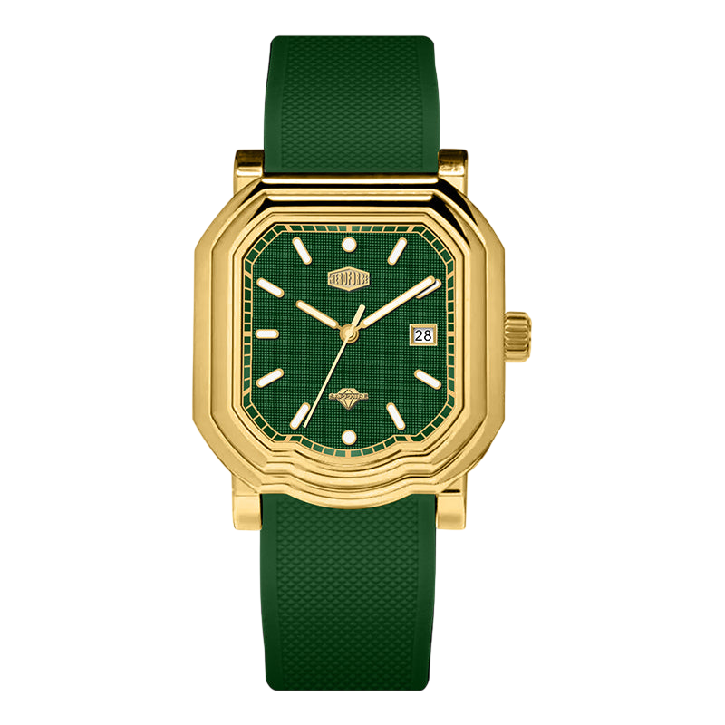 gold case green watch