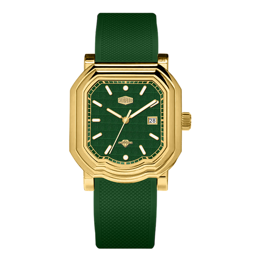 gold case green watch