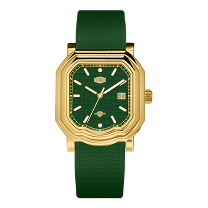 gold case green watch
