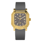 gold case grey strap, front view