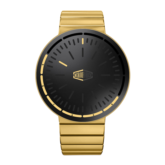 gold metal band black dial