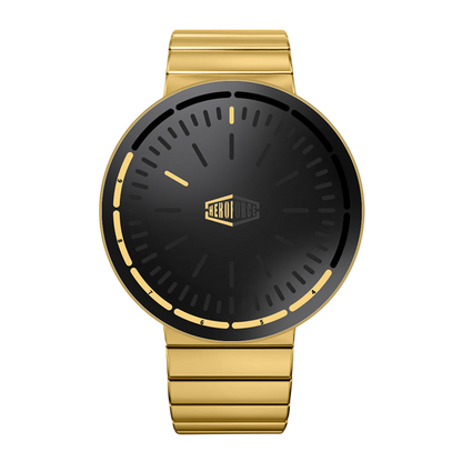 gold metal band black dial