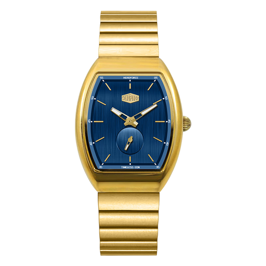gold watch blue dial
