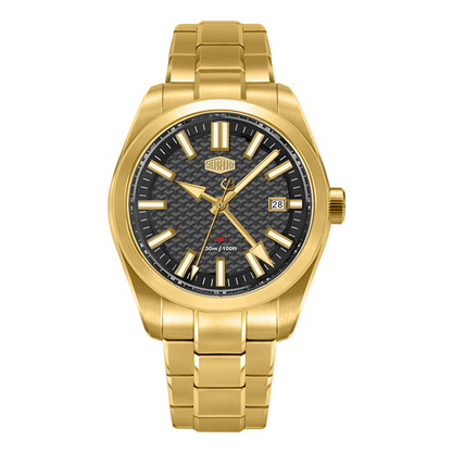 gold watch, dark dial