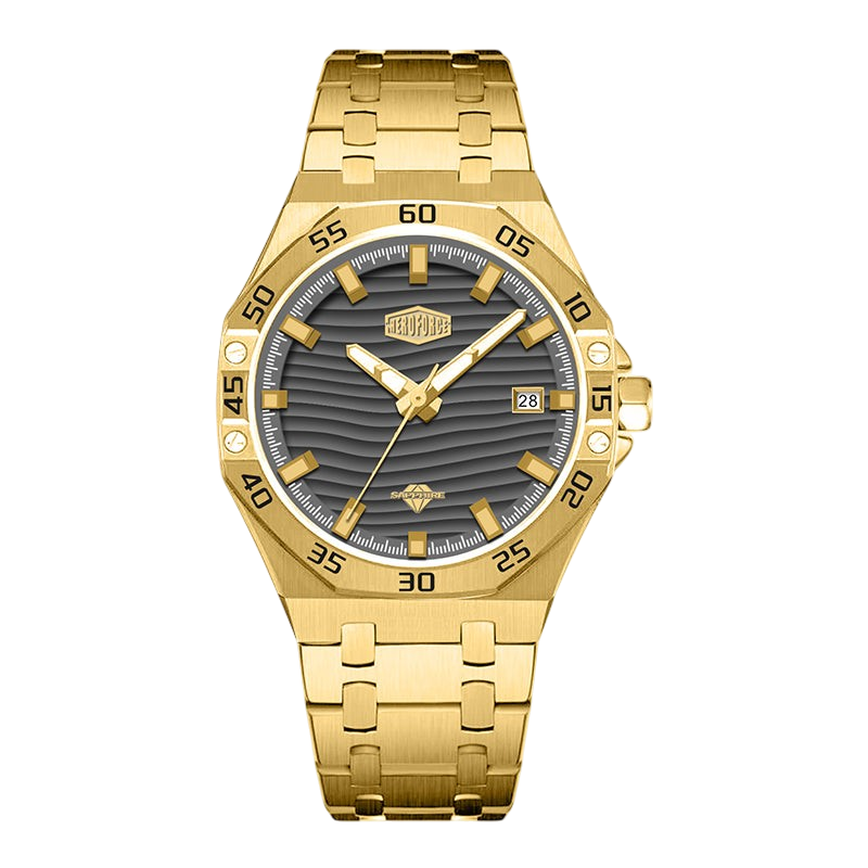 gold watch dark grey dial
