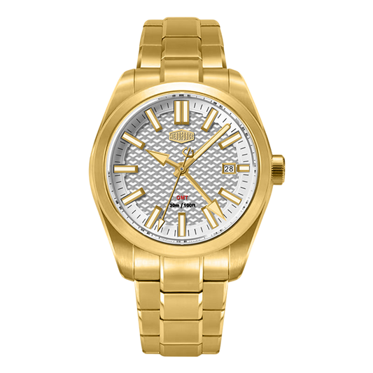gold watch, dark dial