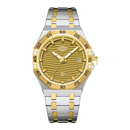 gold wavy dial two-tone watch