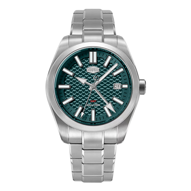 green dial steel watch