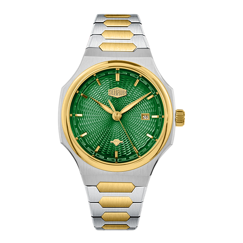 green dial two-tone watch