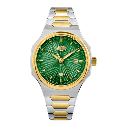 green dial two-tone watch