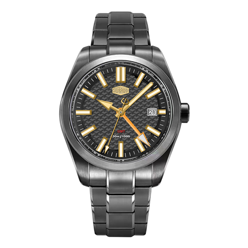 gunmetal watch, orange GMT
