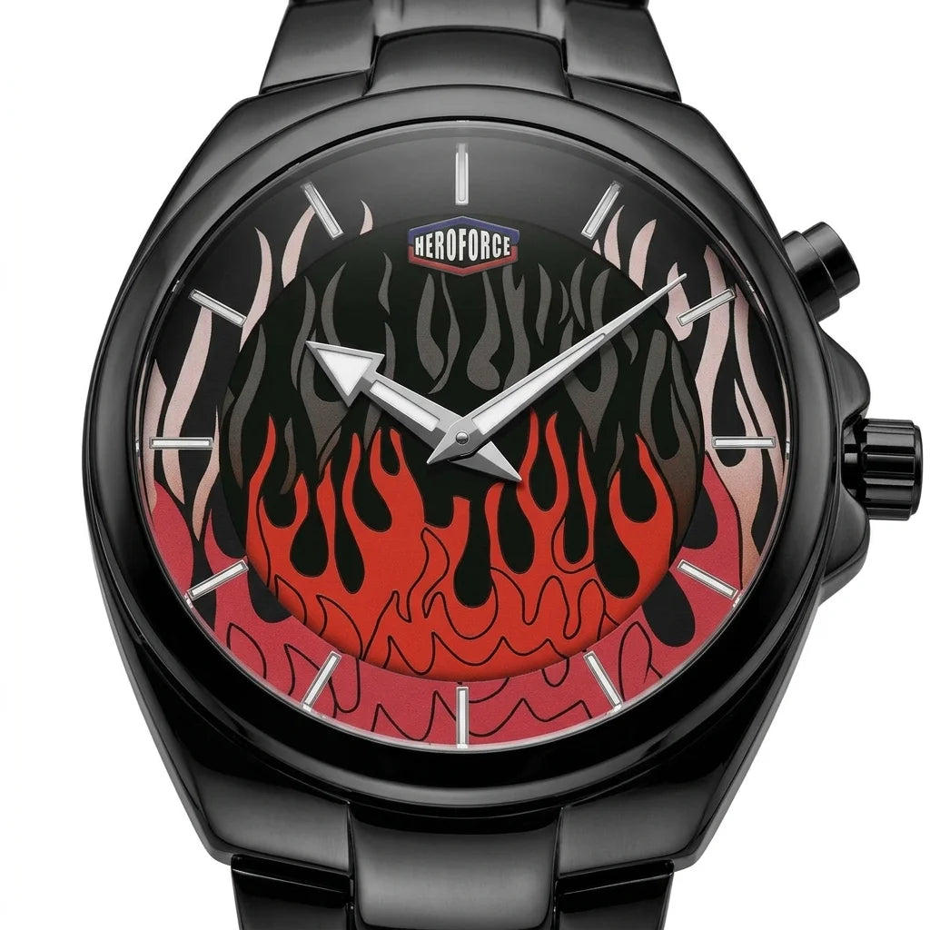 Heroforce 2020 Red Flame - macro dial, red flame, luxury studio, crisp detail