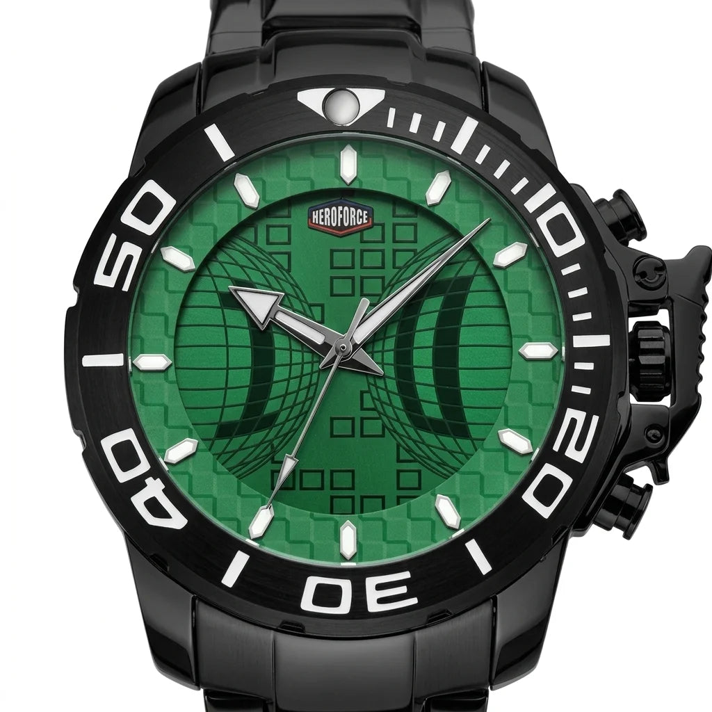 HeroForce 5004 - Watch dial macro, pure white background, soft diffused light