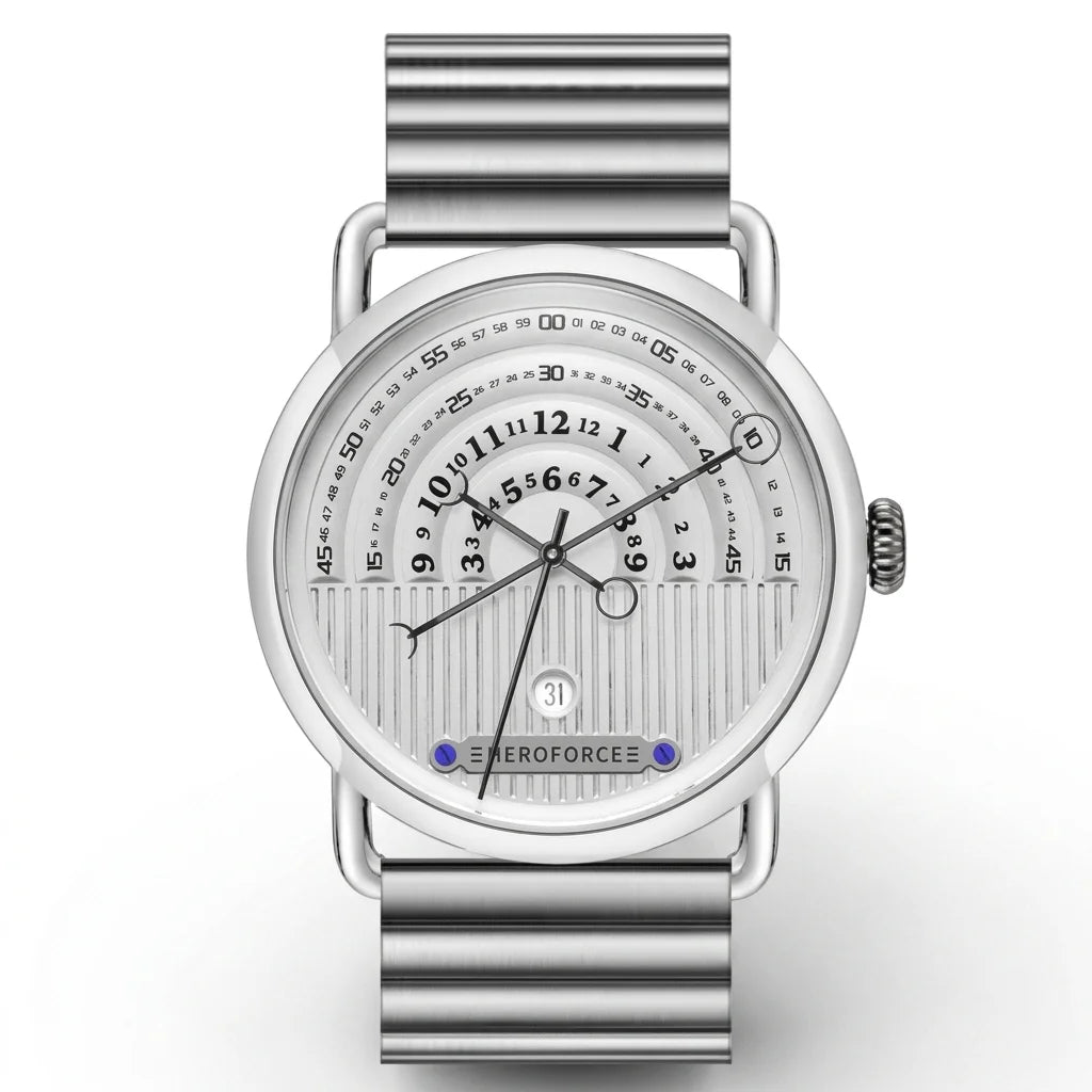 overhead view, white dial