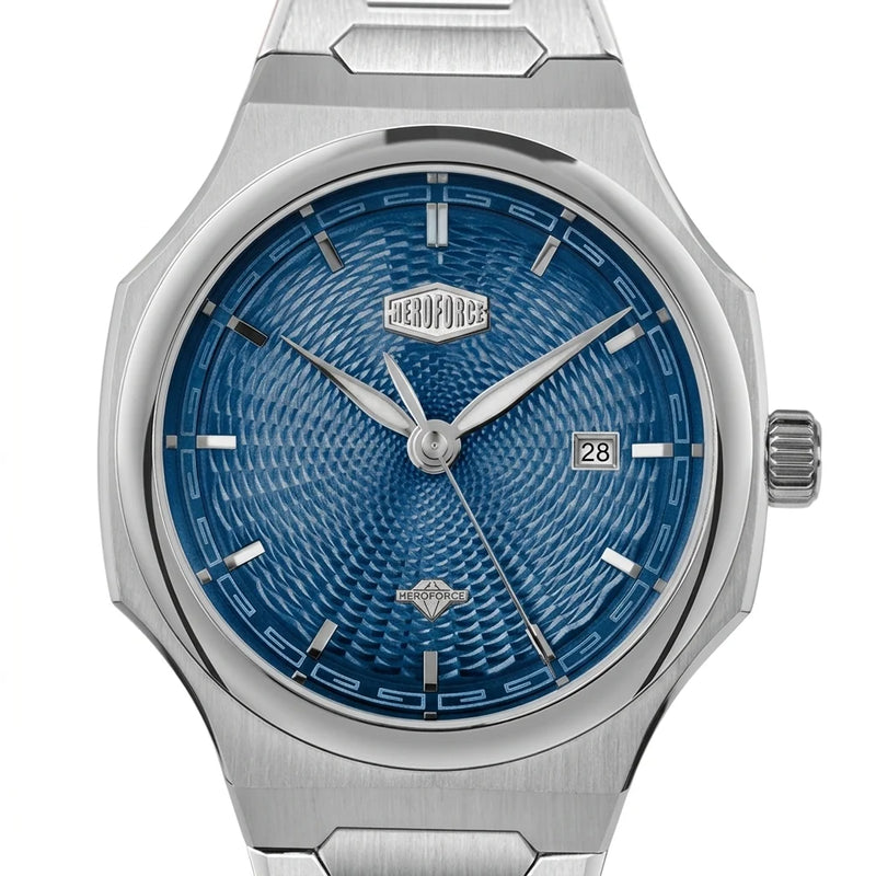 Heroforce 5006 Silver Dar - silver dial, macro view, luxury, sharp details