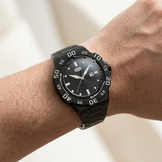 HeroForce 5009 Black Edit - black watch, worn wrist, luxury, editorial