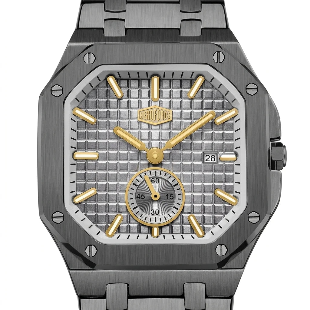 Heroforce 5025A Shadow Prestige Men's Quartz Watch - Watch Dial Macro, White Studio Premium, Sharp Diffused Detail