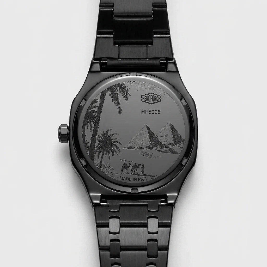 Heroforce 5025B Ribbed Di - watch caseback, engraved, stainless steel, macro detail