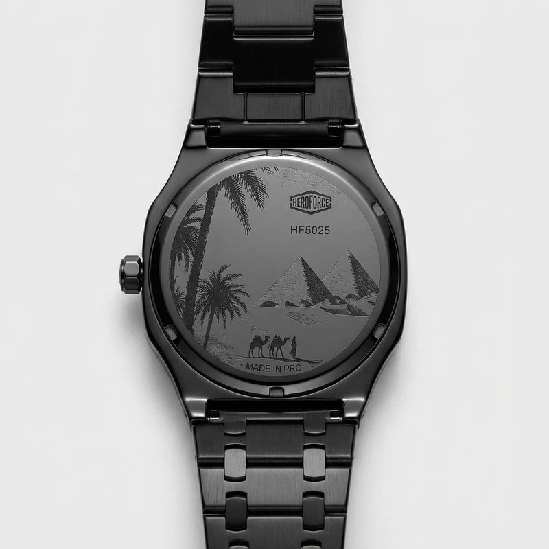 Heroforce 5025B Ribbed Di - watch caseback, engraved, stainless steel, macro detail