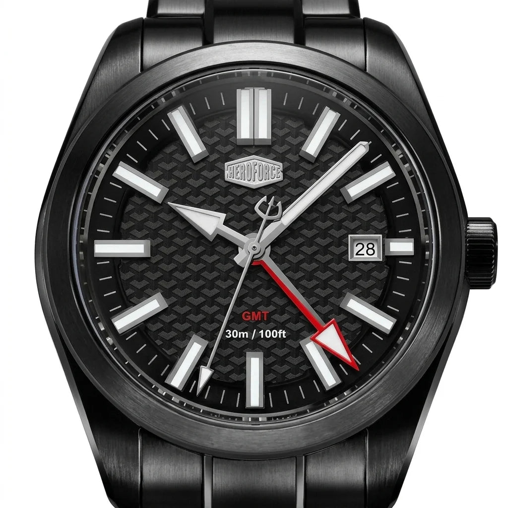 HeroForce 5031 Luxury Squ - macro watch dial, sharp details, pure white background