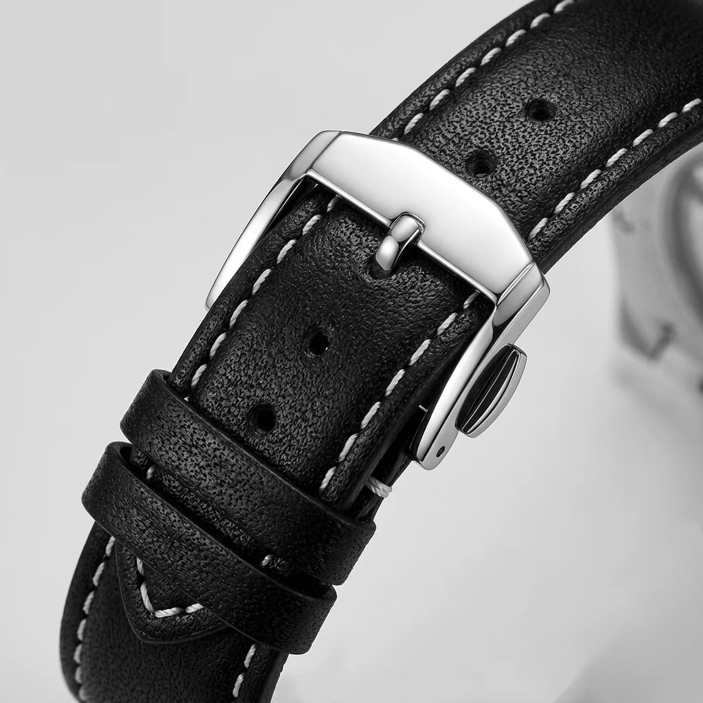 HeroForce Caldris 5033B - close up, silver buckle, white stitching