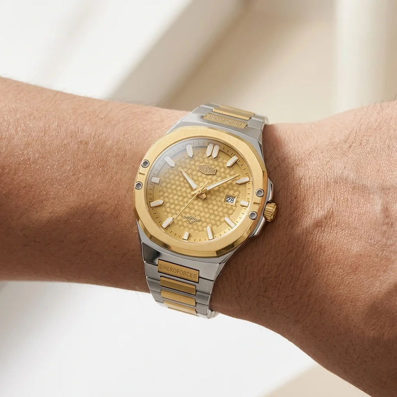 Heroforce 5033S Two-Tone - worn wrist, luxury, natural skin, diffused lighting