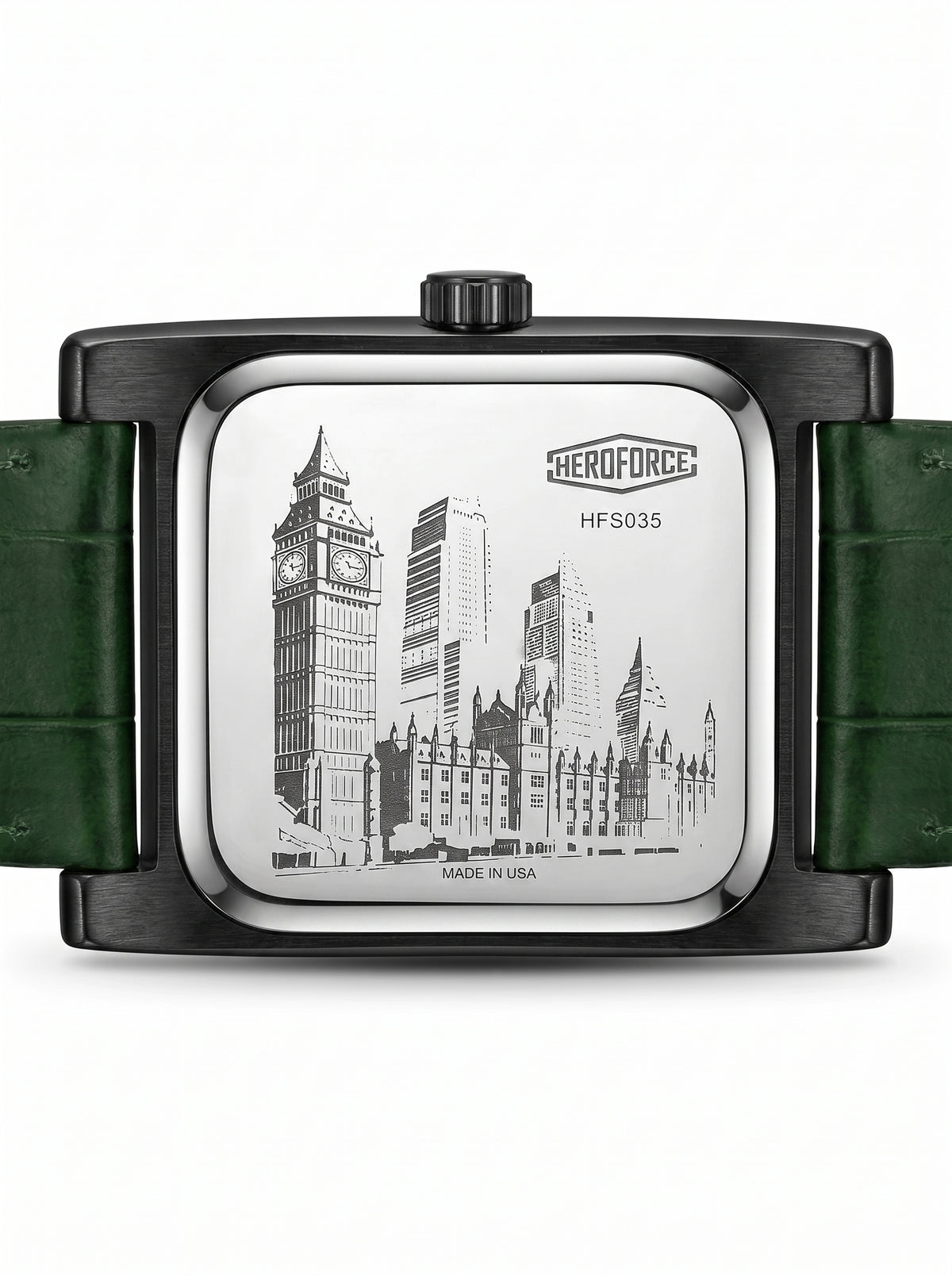 HeroForce 5035P Jump-Hour - engraved case back, symmetrical strap, studio luxury