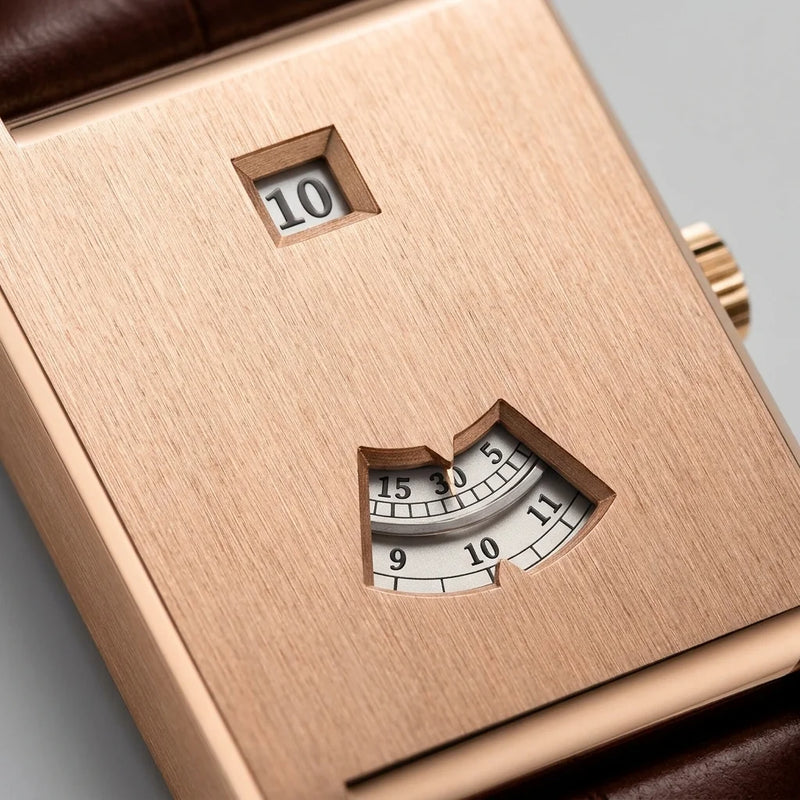 HeroForce 5035P Jump-Hour - Rectangle watch, leather strap, quiet luxury