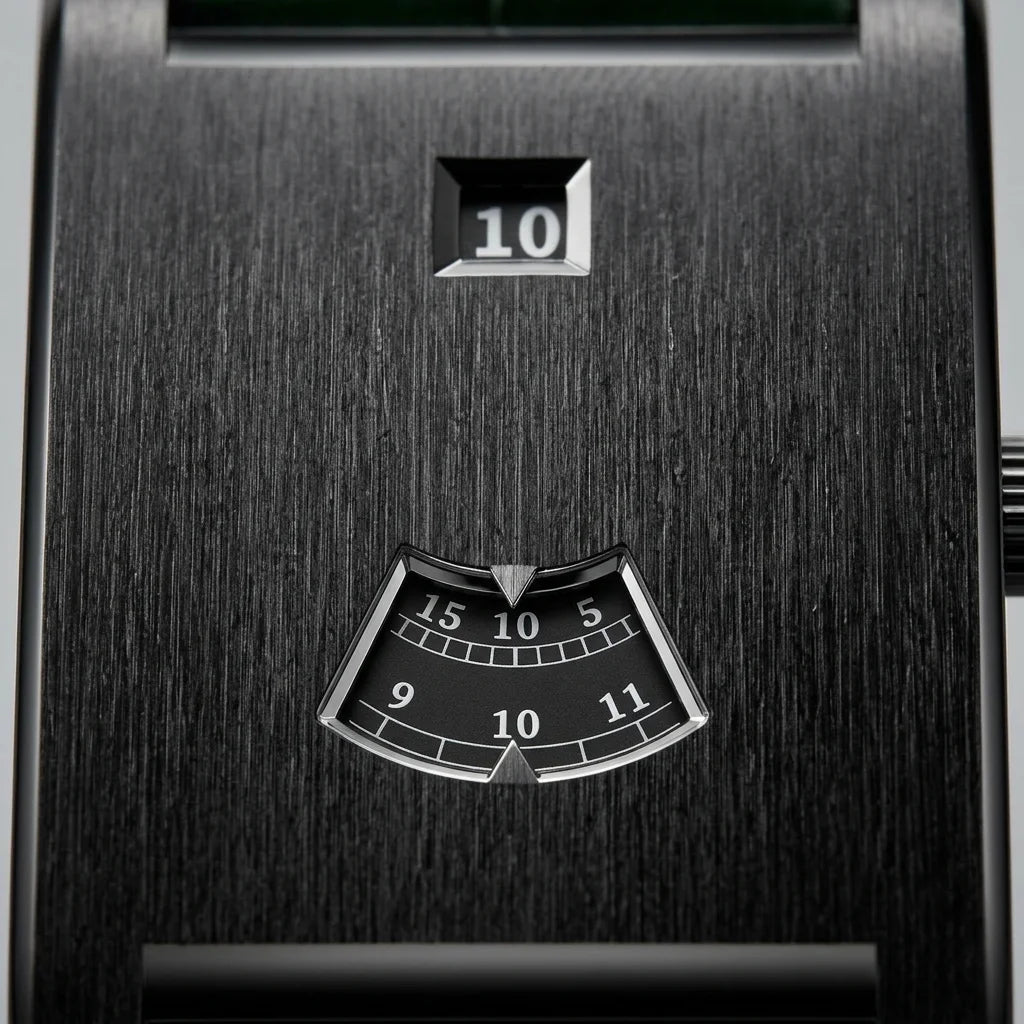 HeroForce 5035P Jump-Hour - rectangular watch, embossed leather, quiet luxury