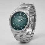 angled view steel watch